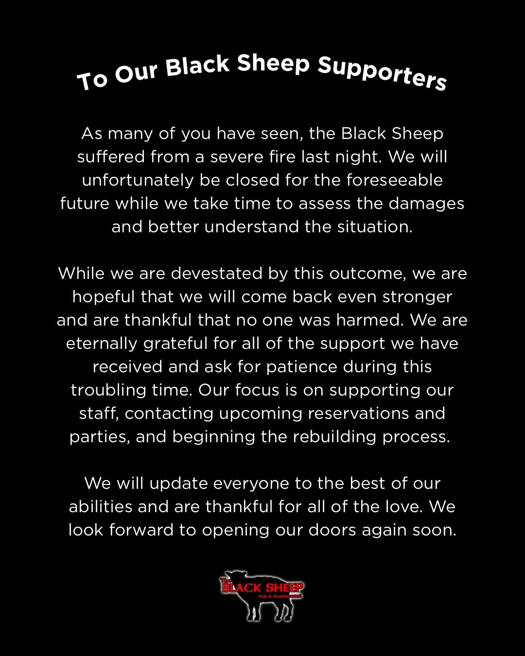 Black Sheep Temporary Closed